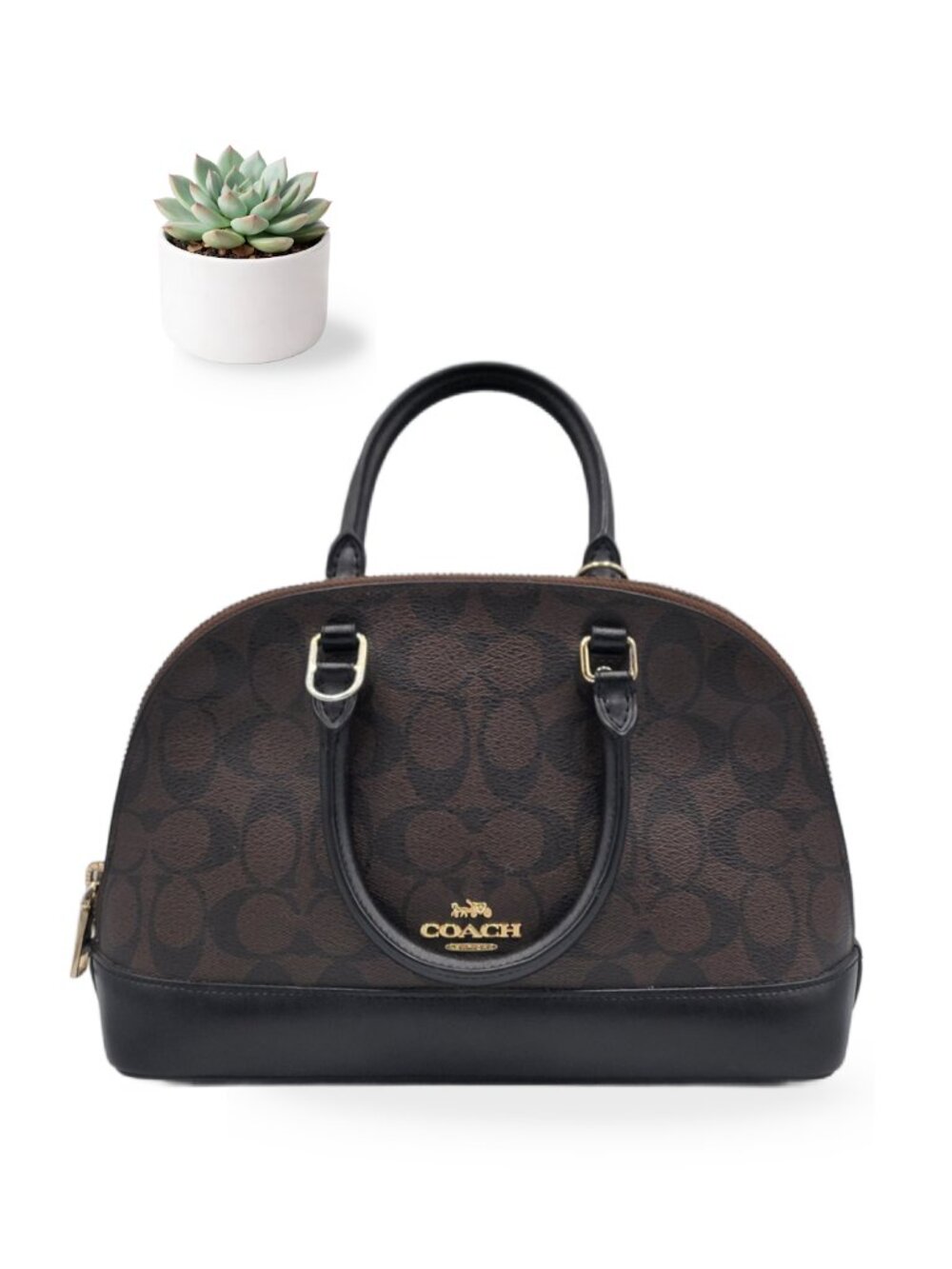 Coach Satchel Handbag Mini Sierra Signature Brown Black Dome Bag Purse F27583